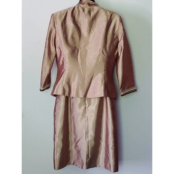 KM Collections by Milla Bell Formal 2 Pc Dress Set Gold Brocade Knee Length Sz 6 - Picture 6 of 14